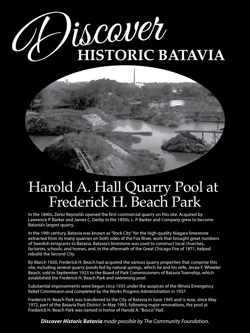 Harold A. Hall Quarry Pool at Frederick H. Beach Park Sign